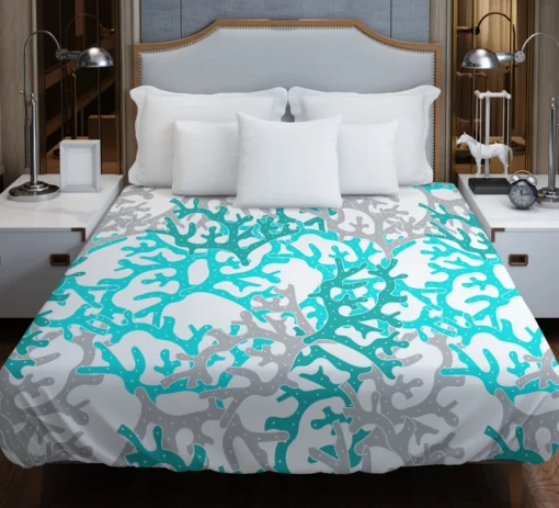 Blue Grey Coral Reef Pattern Duvet Cover