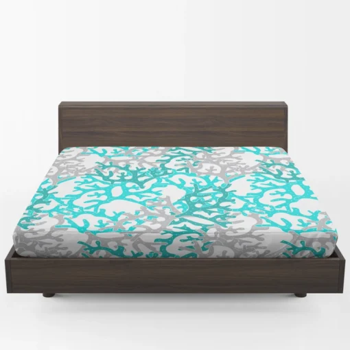 Blue Grey Coral Reef Pattern Fitted Sheet 1