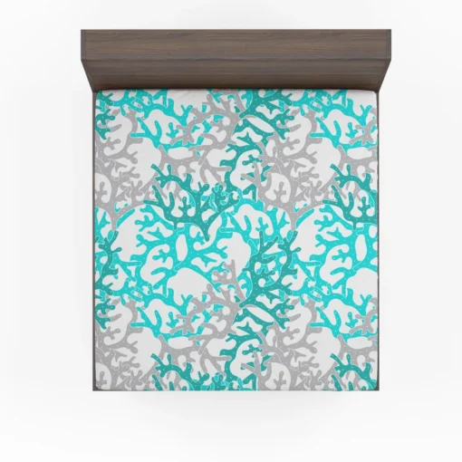 Blue Grey Coral Reef Pattern Fitted Sheet