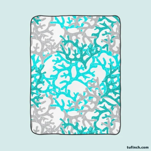 Blue Grey Coral Reef Pattern Fleece Blanket 1