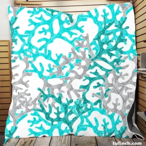 Blue Grey Coral Reef Pattern Quilt Blanket