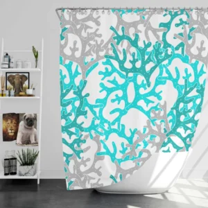 Blue Grey Coral Reef Pattern Shower Curtain