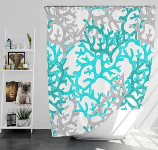 Blue Grey Coral Reef Pattern Shower Curtain