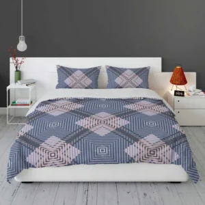 Blue Grey Plaid Pattern Bedding Set 1