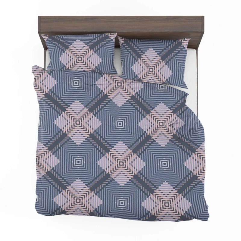 Blue Grey Plaid Pattern Bedding Set 2