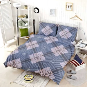 Blue Grey Plaid Pattern Bedding Set