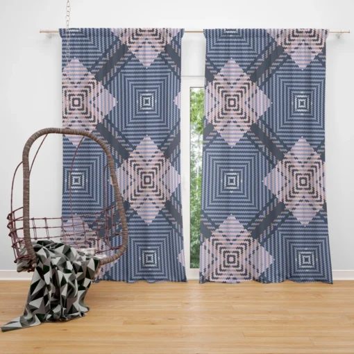 Blue Grey Plaid Pattern Curtain