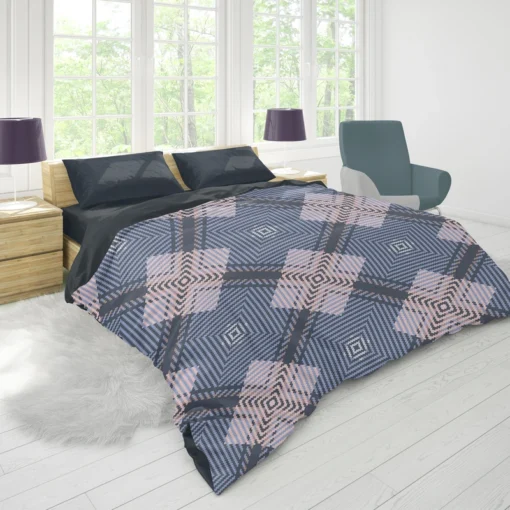 Blue Grey Plaid Pattern Duvet Cover 1