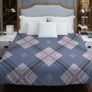 Blue Grey Plaid Pattern Duvet Cover