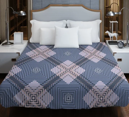 Blue Grey Plaid Pattern Duvet Cover