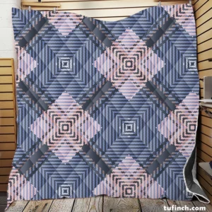 Blue Grey Plaid Pattern Quilt Blanket