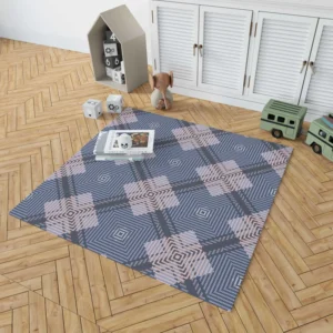 Blue Grey Plaid Pattern Rug 1