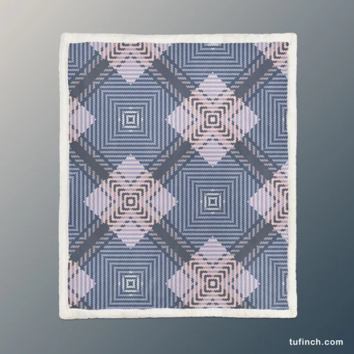 Blue Grey Plaid Pattern Sherpa Fleece Blanket 1