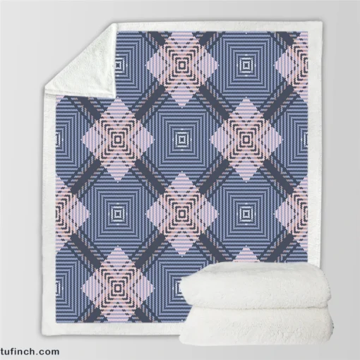 Blue Grey Plaid Pattern Sherpa Fleece Blanket