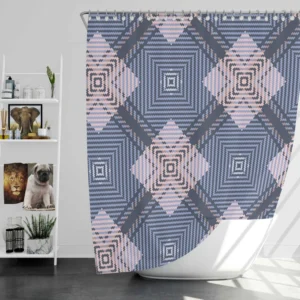 Blue Grey Plaid Pattern Shower Curtain