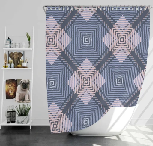 Blue Grey Plaid Pattern Shower Curtain