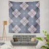 Blue Grey Plaid Pattern Wall Tapestry