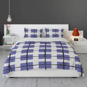 Blue Grid Pattern Square Plaid Bedding Set 1