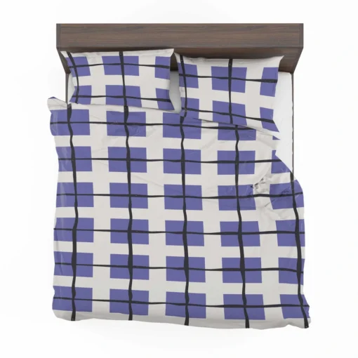 Blue Grid Pattern Square Plaid Bedding Set 2