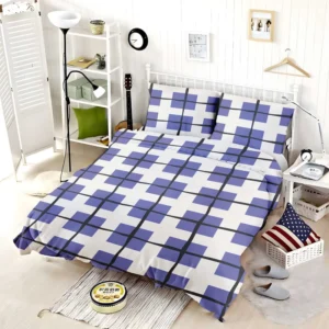 Blue Grid Pattern Square Plaid Bedding Set