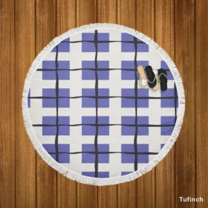 Blue Grid Pattern Square Plaid Round Beach Towel