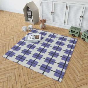 Blue Grid Pattern Square Plaid Rug 1