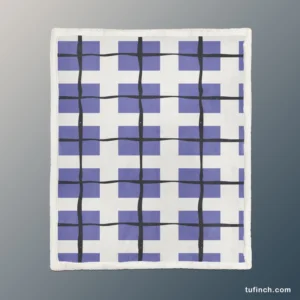 Blue Grid Pattern Square Plaid Sherpa Fleece Blanket 1