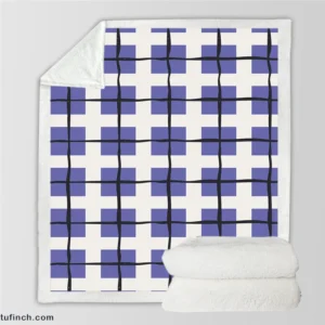 Blue Grid Pattern Square Plaid Sherpa Fleece Blanket