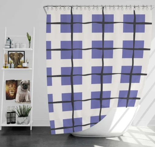 Blue Grid Pattern Square Plaid Shower Curtain