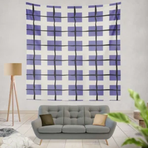 Blue Grid Pattern Square Plaid Wall Tapestry