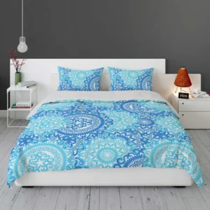 Blue Ice Blue Mandala Circle Pattern Bedding Set 1