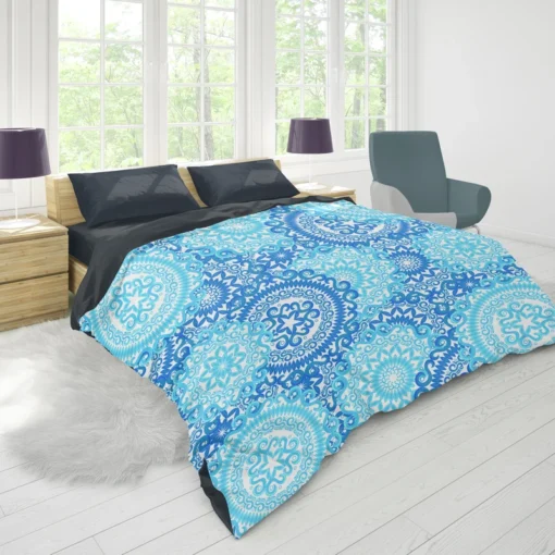 Blue Ice Blue Mandala Circle Pattern Duvet Cover 1