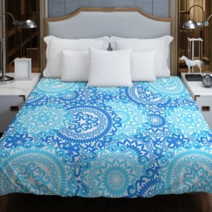 Blue Ice Blue Mandala Circle Pattern Duvet Cover