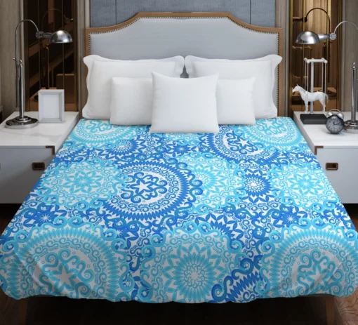 Blue Ice Blue Mandala Circle Pattern Duvet Cover