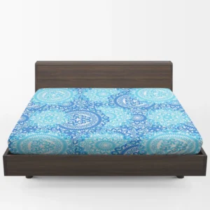 Blue Ice Blue Mandala Circle Pattern Fitted Sheet 1