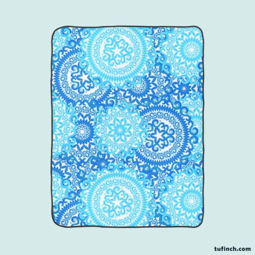 Blue Ice Blue Mandala Circle Pattern Fleece Blanket 1