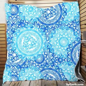 Blue Ice Blue Mandala Circle Pattern Quilt Blanket