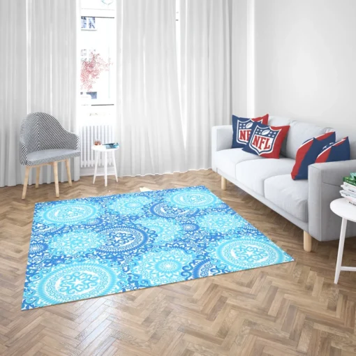 Blue Ice Blue Mandala Circle Pattern Rug 2