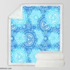 Blue Ice Blue Mandala Circle Pattern Sherpa Fleece Blanket