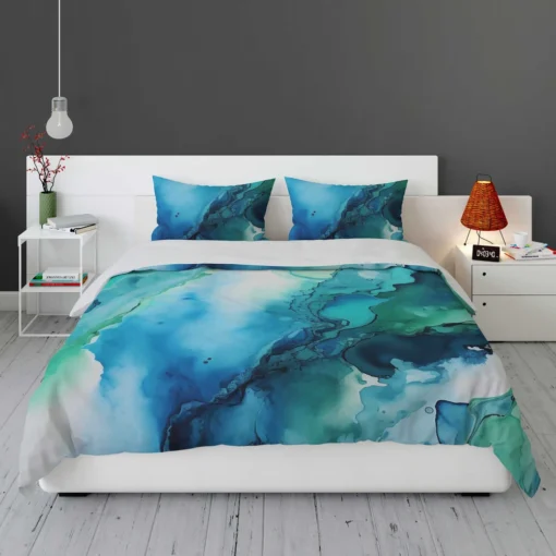 Blue Ink Abstract Watercolor Bedding Set 1