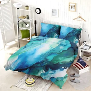 Blue Ink Abstract Watercolor Bedding Set