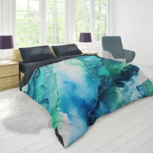 Blue Ink Abstract Watercolor Duvet Cover 1