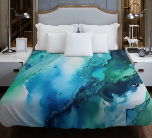 Blue Ink Abstract Watercolor Duvet Cover