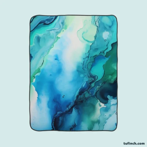 Blue Ink Abstract Watercolor Fleece Blanket 1