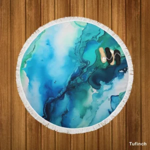 Blue Ink Abstract Watercolor Round Beach Towel