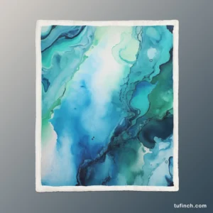 Blue Ink Abstract Watercolor Sherpa Fleece Blanket 1