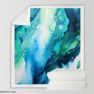 Blue Ink Abstract Watercolor Sherpa Fleece Blanket