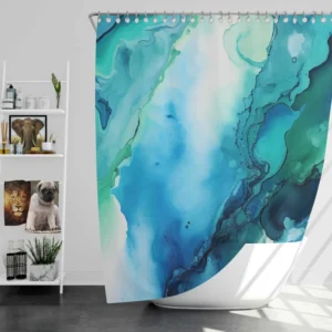 Blue Ink Abstract Watercolor Shower Curtain