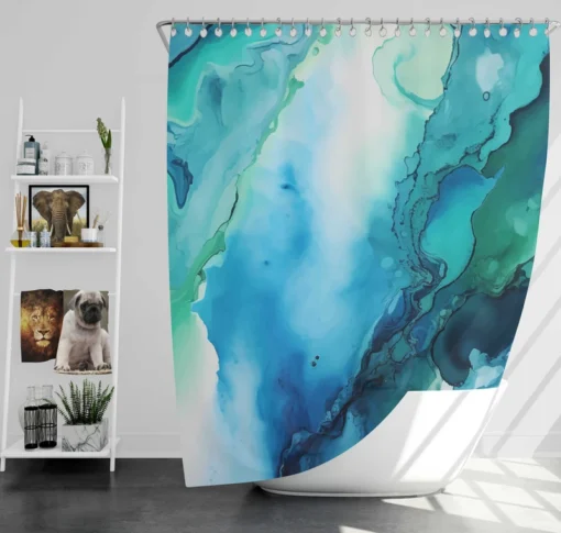 Blue Ink Abstract Watercolor Shower Curtain