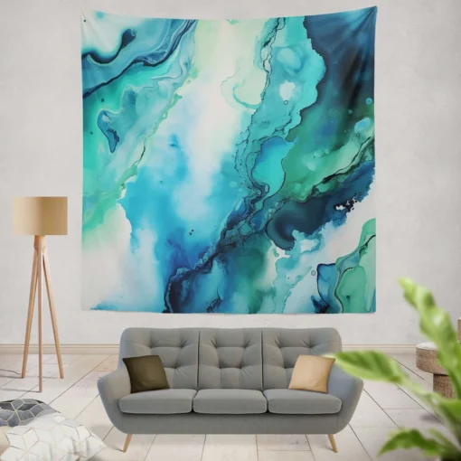 Blue Ink Abstract Watercolor Wall Tapestry